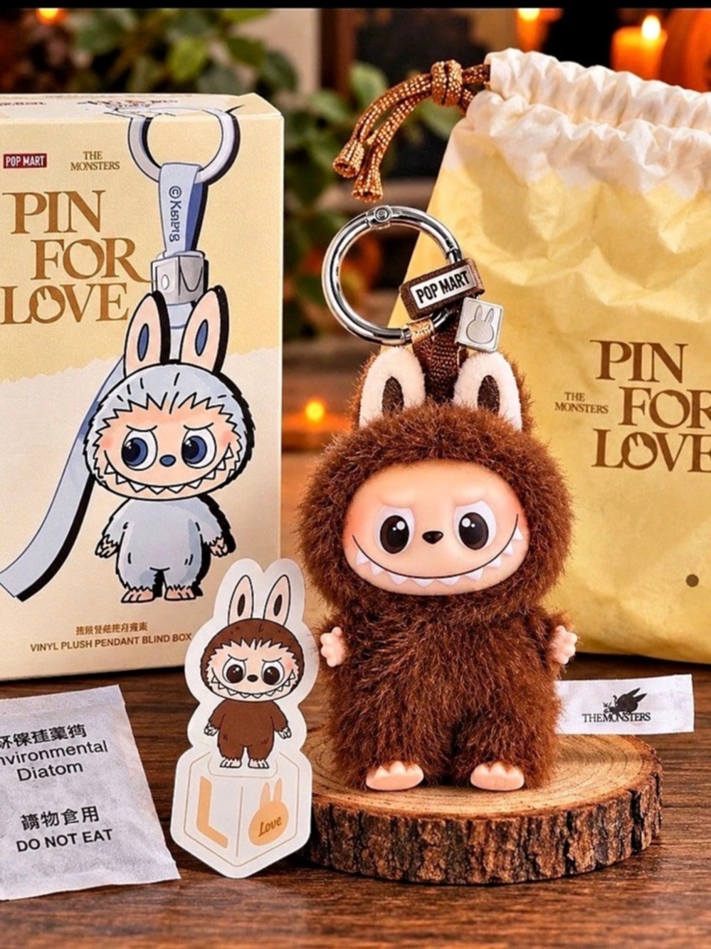 THE MONSTERS Pin for Love Plush Keychain Figure Brown - Letter “L”